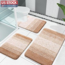 US Stock OLANLY 3 Piece Microfiber Bathroom Rug Set Beige Absorbent