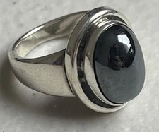 Georg Jensen 925 Sterling Denmark 46B Hematite Oval Cabochon Ring Size J or4 3/4