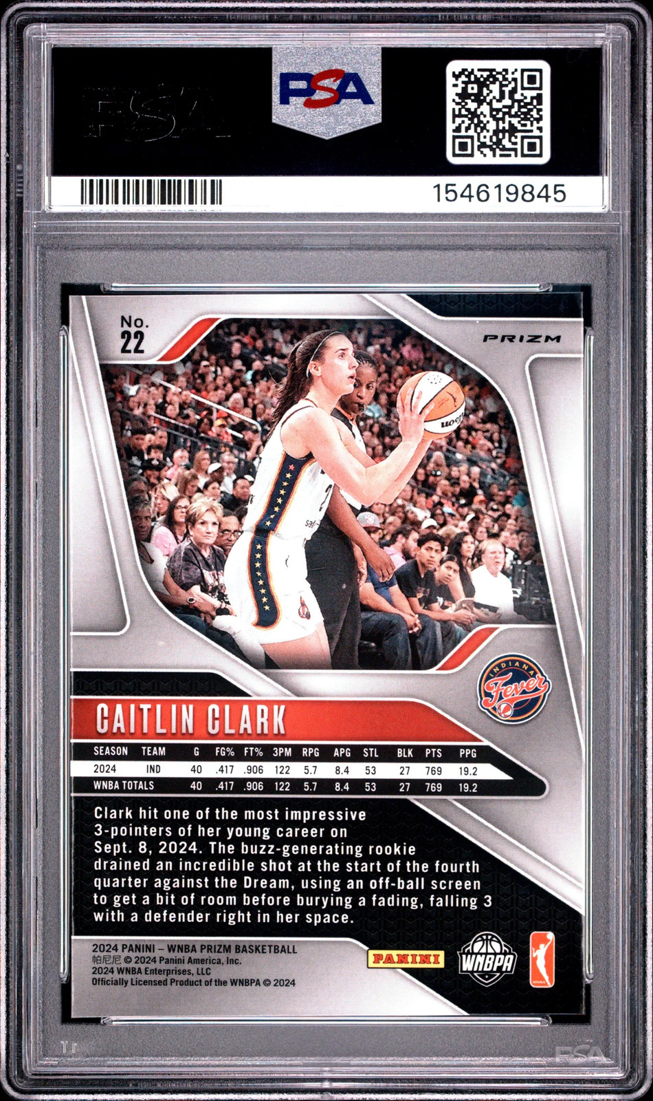 PSA 9 2024 Panini Prizm WNBA Caitlin Clark Silver Rookie RC #22 view 2