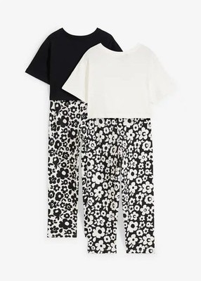2tlg.Set Pyjama Gr. 164/170 Cremeweiß Schwarz Gemustert Mädchen Hose Shirt Neu*