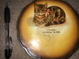 Early 1900's advertising plate with Cat Souvenir of Canistota South Dakota