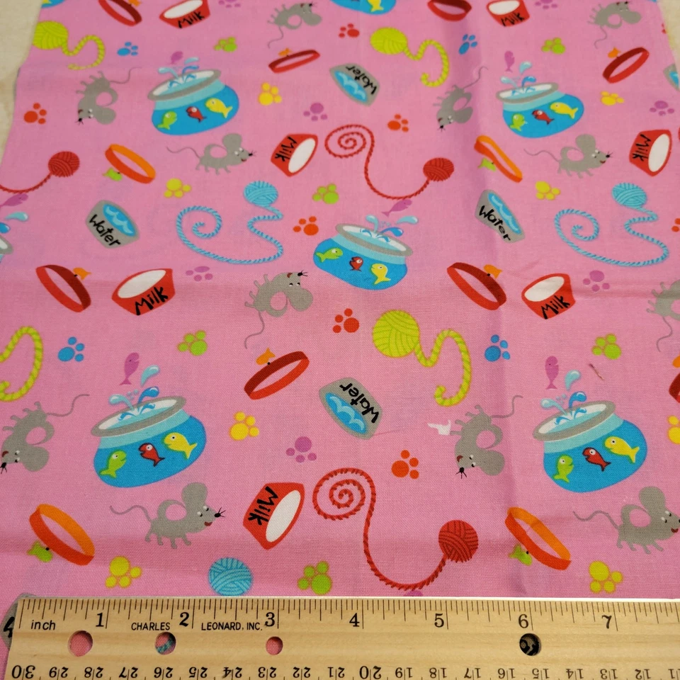 Cotton Fabric 6 Pc Cat Print Lot 12x44 To 19x28 Quilting Sewing Crafts Material - Image 3 of 4
