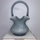 Fenton gray/blue glass cased drape opalescent basket