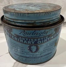 Antique Rawleighs Veterinary Ointment Metal Tin And Lid 