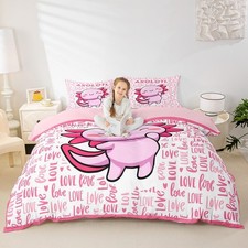 Cartoon Axolotl Kids Duvet Cover Set Twin Size,Cute Salamander Ocean Animals ...