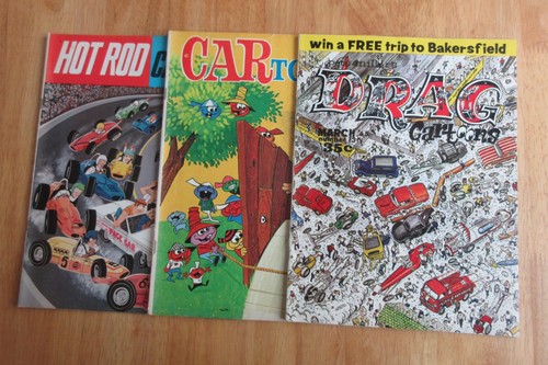 Lot of *3* Vintage (1965) Hot Rod/Drag CARTOONS Mags! *Great Shape!*