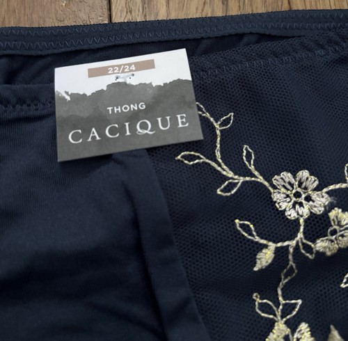 Plus Size 22/24 Lane Bryant Cacique Thong Navy Blue Lace Embroidered Panty Sexy - Picture 4 of 6