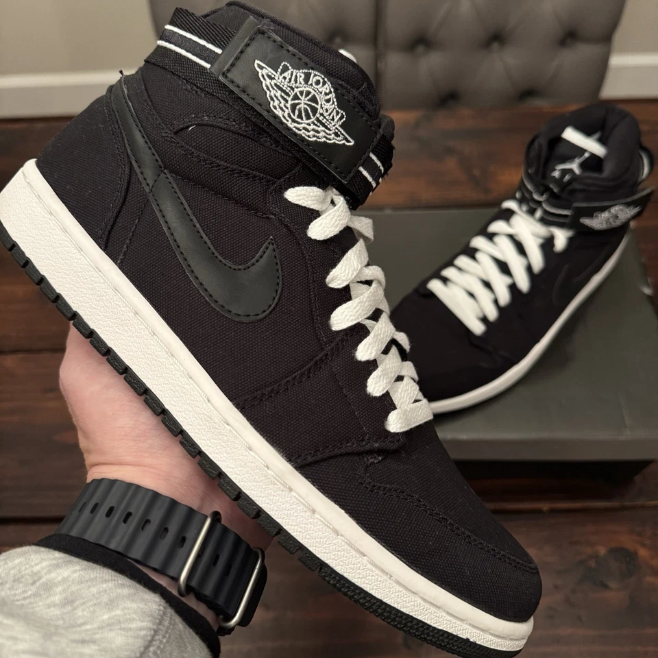 Zapatos de lona Air Jordan 1 correa alta (2008) talla 9,5 para hombre negro blanco 342132-011 Foto 3 de 4