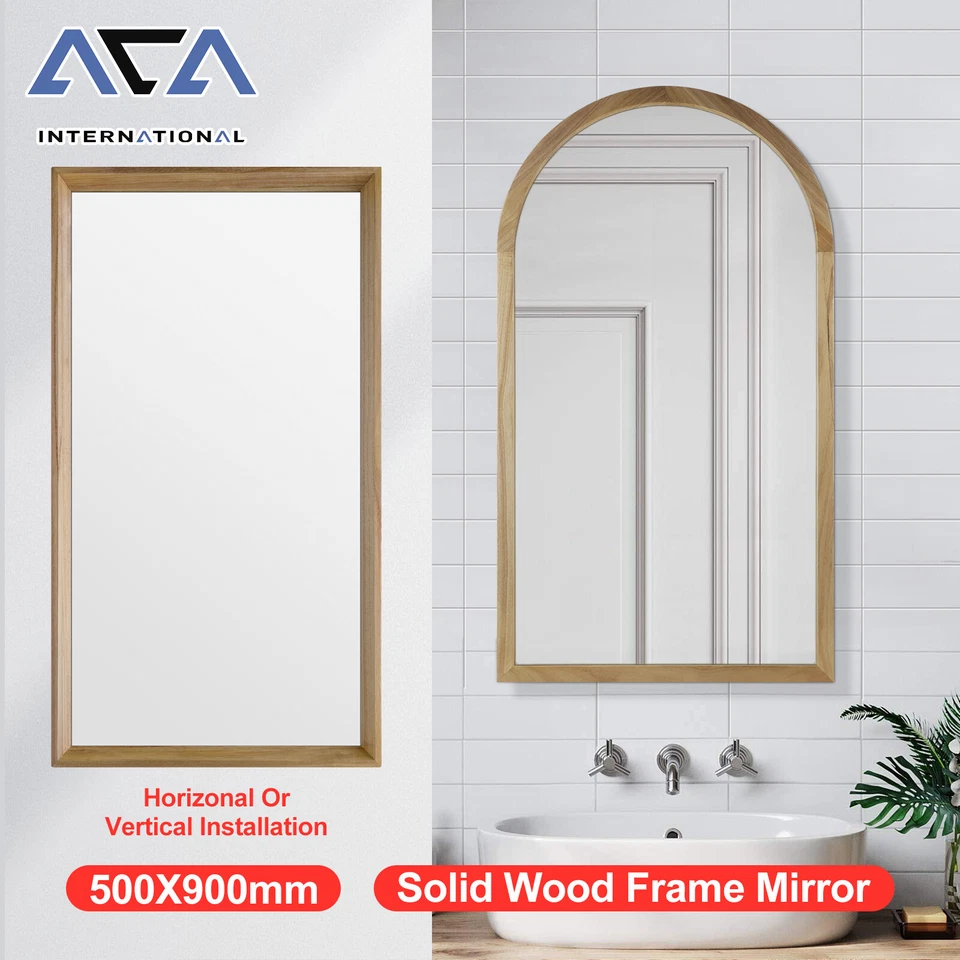ACA Bathroom Bedroom Wall Mount Vanity Makeup Mirror Wooden Frame Copper-Free