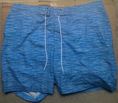 St Johns Bay Men's Swim Shorts Blue Wave Strip Size XXL Mesh Lining - NWT