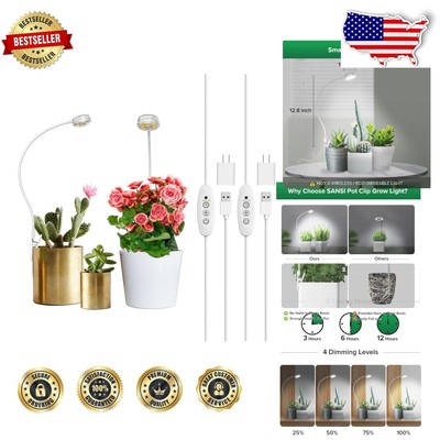 LED Grow Lights for Indoor Plants - 4000K Full Spectrum, 2-Pack with Gooseneck