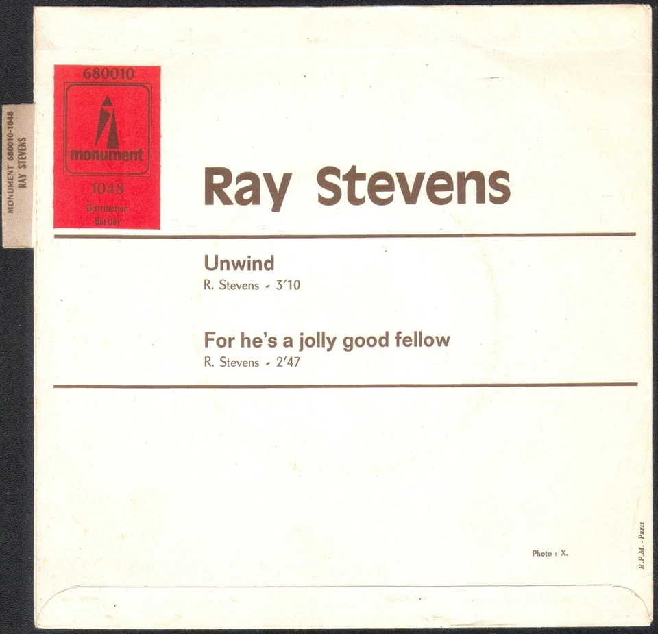 RAY STEVENS UNWIND  45T SP BIEM MONUMENT 680.010 DISQUE NEUF / MINT + LANGUETTE - Photo 2/3