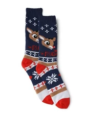 Rudolph Socks Crew The Red-Nosed Reindeer Christmas Thick Double Layer Men 10-12