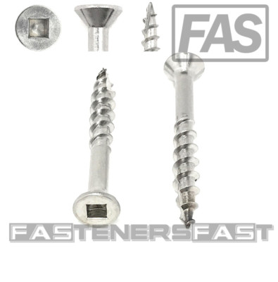(100) #8 x 1 1/2 Stainless Steel Wood Deck Screws Square Drive w/4 Nibs Type 17