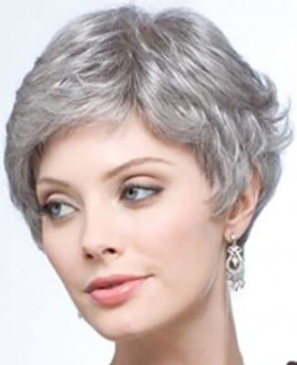 Sexy Women Short Grey Wigs Pixie Cut Wig Straight Wave Synthetic Wig Heat Safe