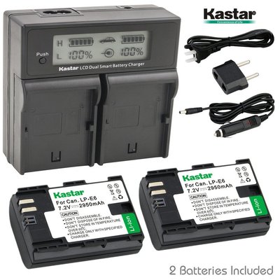 LCD Dual Charger & 2 Battery Canon LP-E6 EOS 5D Mark II 5D Mark III 5D Mark IV
