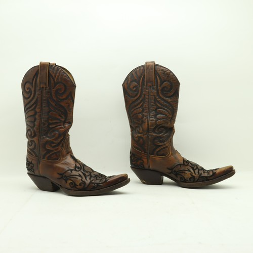 Bottes Cowboy Sendra Noires Tout Cuir - Taille US 8 / EU 41 - Haut Western Vintage Espagne