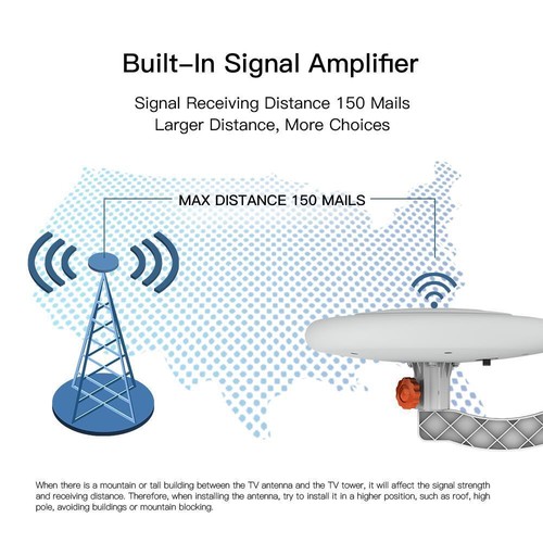 150 Miles 360° Omni-Directional Amplified TV Antenna HDTV 1080P 4K HD Signal New - Picture 7 of 12