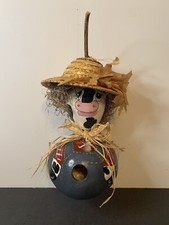 Handpainted Gourd Birdhouse 12.5  Cow with a Hat Design