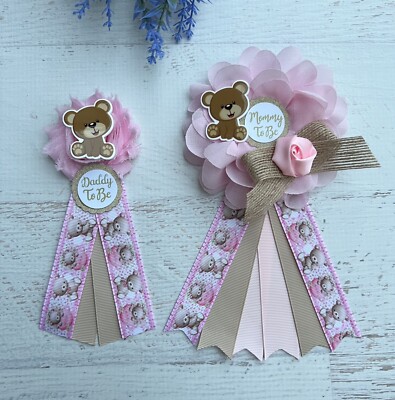 Teddy Bear Baby Shower Corsages ,Mommy Daddy Corsage Set