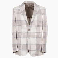 Stile Latino Napoli Slim-Fit Cream Check Linen-Silk Sport Coat 44R (Eu 54) NWT