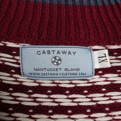 Maglione uomo Castaway Nantucket Island finto collo 1/4 zip rosso scuro taglia XL cotone - Foto 2 di 10