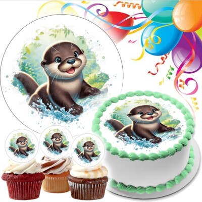 Otter Tortenaufleger Party Deko Geburtstag Geschenk Muffin essbar Marder Kinder