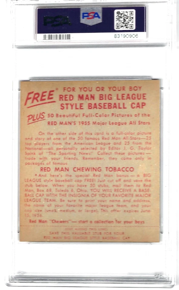 1955 Red Man Warren Spahn  Graded PSA 5 , Centered - Image 2 of 2