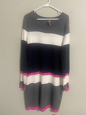 Vince Camuto Color Block Sweater Dress Elbow Patches Long Sleeve Crew Neck Large