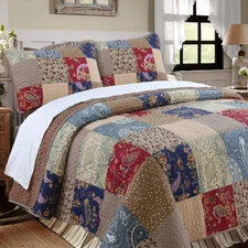 Hyler Patchwork Cotton 3 Piece Reversible Quilt Set, Bedspread, Coverlet