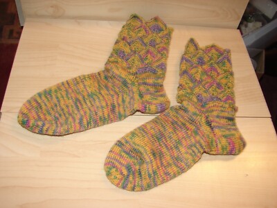 HANDGESTRICKTE PATCHWORKSOCKEN  AUS OPAL SOCKENGARN GRÖßE 34/35 GELB GRÜN ROT