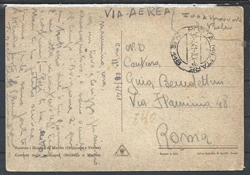 1941 ALBANIA MOUNTAIN COSTUMES POSTCARD FROM P.M 118 TO ROMA - Picture 2 of 2