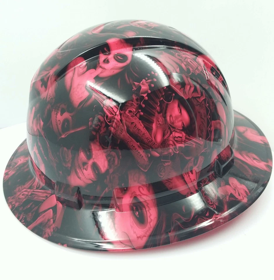 FULL BRIM Hard Hat custom hydro dipped , NEW HOT PINK TATTOO BABES BANDITO NEW  - Image 2 of 4