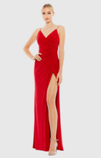 Ieena Mac Duggal Red Faux Wrap V Neck Open Back Gown Dress  Sz 4   $398   *1492