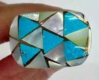HSN Colleen Lopez  Sterling Silver Mother Of Pearl & Turquoise Inlay Ring Size 6 — photo 7
