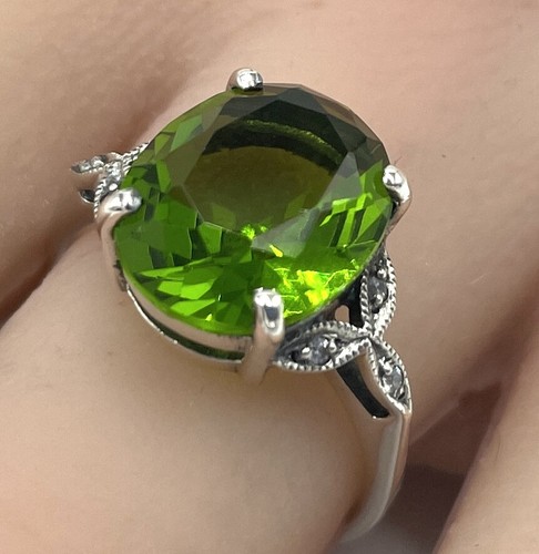 VICTORIAN STYLE 925 STERLING SILVER FILIGREE SIMULATED 3.5 CT PERIDOT RING 1139X - Picture 4 of 5