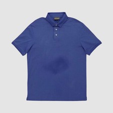 Emporio Armani Men's Blue Tonal Stripe Short-Sleeve Cotton Polo Shirt Size L