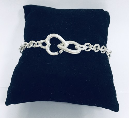 Estate Sterling Silver Kissing Hearts Rolo Style Bracelet 8”