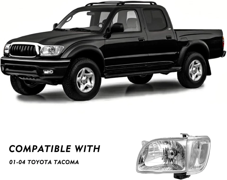 适用于 2001 - 2004 年丰田塔科马车头灯镀铬外壳透明镜头 6 件套 — 第 4/4 张图片