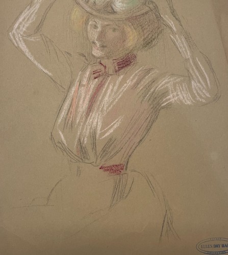 Original ELLEN DAY HALE ""Mujer con sombrero"" Lápiz de Color Dibujo Estudio para Pintura - Imagen 7 de 8