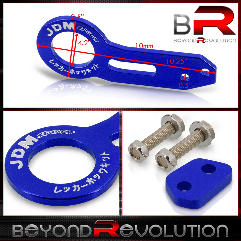 Anillo de gancho de remolque trasero universal JDM Sport brazo de montaje de remolque de aluminio azul Foto 2 de 3