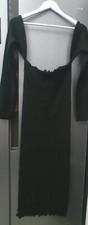 Ex Branded Black Bodycon Midi Jumper Dress UK14 42 US10 Long Sleeve Ribbed Knit