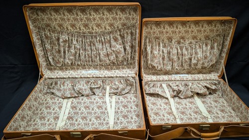 Hartmann 2 Suitcases Luggage Leather Belted Large Brass Feet Paisley Interior - Picture 15 of 24