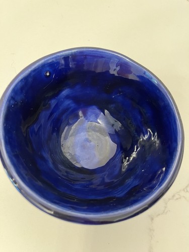 Empty Bowls Art Pottery  Artist-Signed Glazed Hand Thrown Cobalt Blue Bowl - Picture 2 of 4