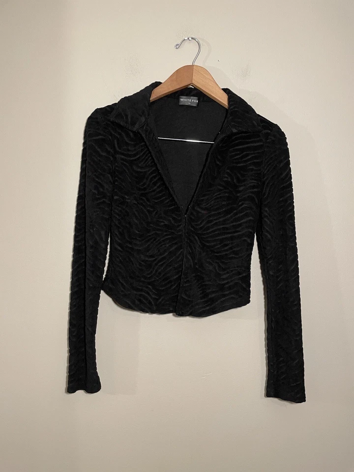 White Fox So Tempted Terry Top Long Sleeve Clasp Closure Black - Image 2 of 4