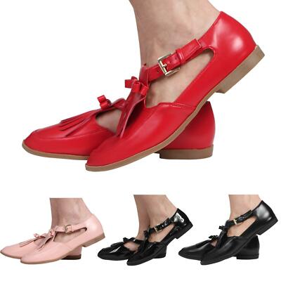 DAMEN SOMMER HALBSCHUH CUT-OUT QUASTEN T-STEG BÜRO SCHULE PUMPS FLACHE SCHUHE