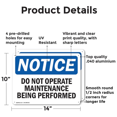 (2 Pack) Do Not Operate Maintenance Being Performed OSHA Notice Sign Decal Metal - 第 2/23 張圖片