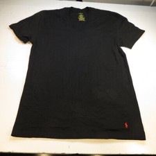 NEW POLO RALPH LAUREN DESIGNER V-NECK TEE T SHIRT Mens L Black w/ Red Pony