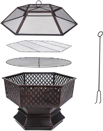 71cm Feuerschale BBQ Grill Feuerkorb Stehlen Funkenhaube Feuerstelle Gartenfeuer - Bild 2 von 9