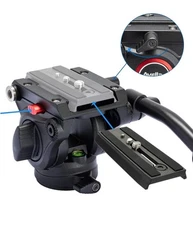 Video Tripod Fluid Head with Quick Release Plate, Lightweight Heavy Duty Comp...